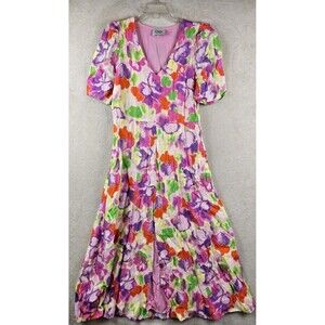 CKS Women's Short Sleeve Linen Blend Lined Belted Colorful Dress Size S